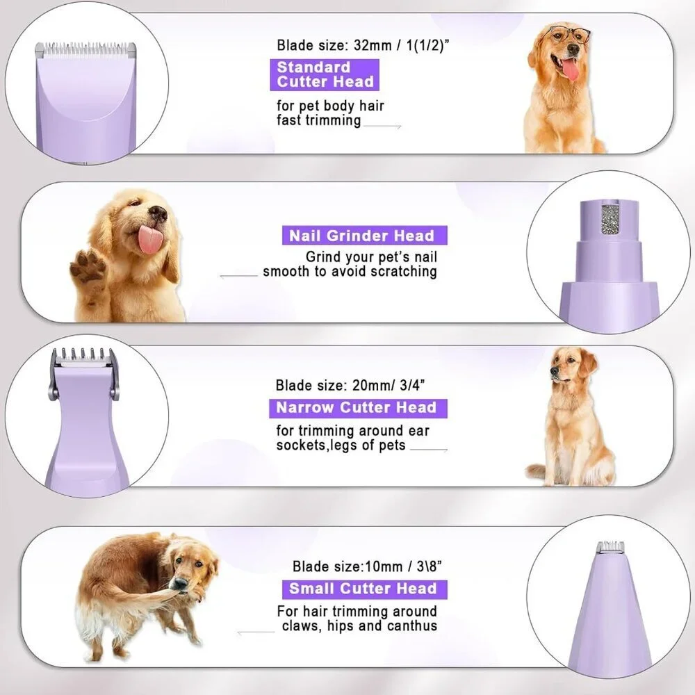 Pet Grooming Clippers Kit Electric Rechargeable Cordless Quiet Trimmer 4-in-1